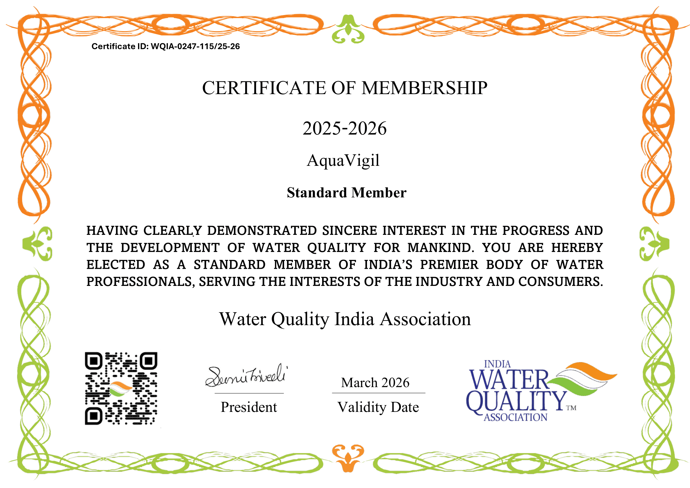 AquaVigil Lab – Certificate 1